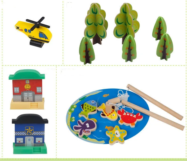Set da gioco da pesca in legno da 80 pezzi Set da gioco ferroviario per bambini
